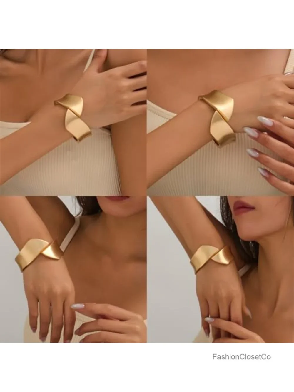 Matte Brushed Gold Plated Chunky Open Cuff Bangle Bracelet